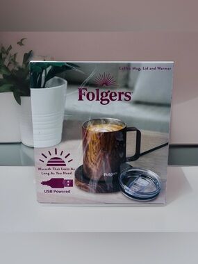 FOLGERS Coffee Tea Cup Warmer with Mug Set Electric Heater Plate USB powered NIB